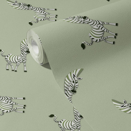 Little Stripes | Cute Light Green Zebra Children's Room Wallpaper Wallpaper Sckribbles
