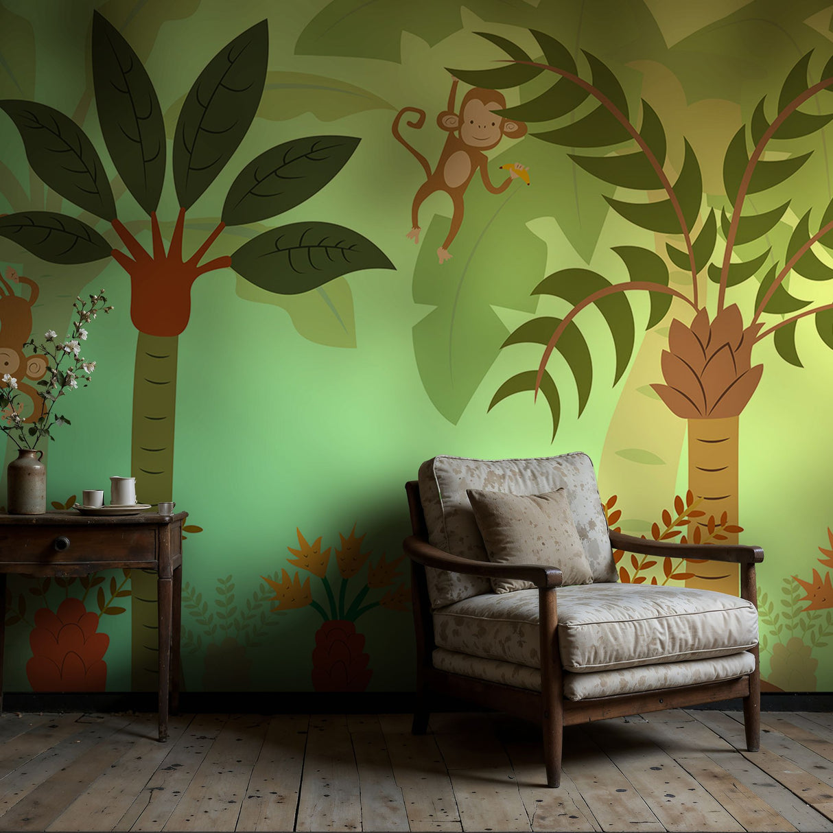 Paradise Pals | Bright Children's Tropical Monkey Wallpaper Mural Wallpaper Mural Sckribbles