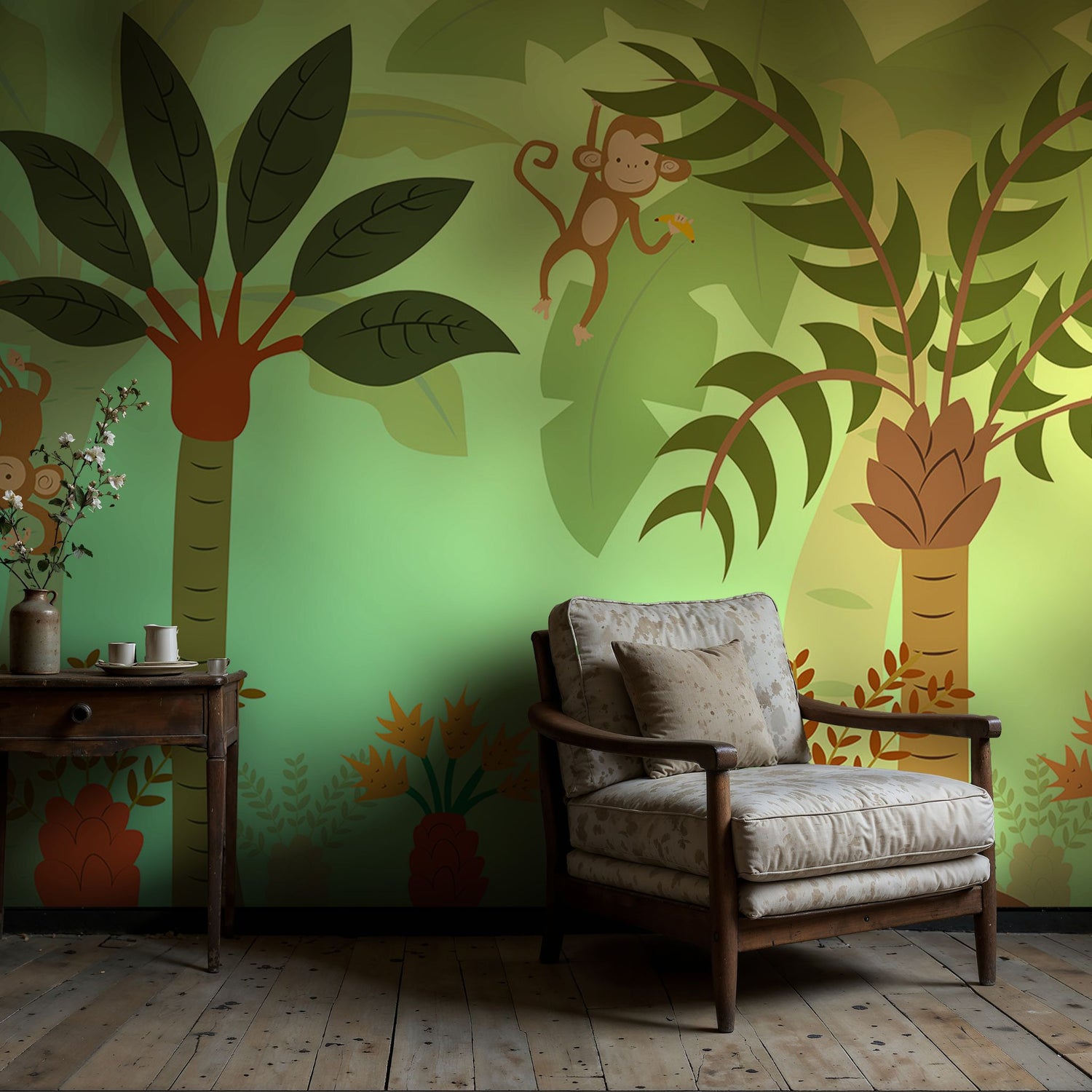 Paradise Pals | Bright Children's Tropical Monkey Wallpaper Mural Wallpaper Mural Sckribbles