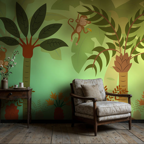 Paradise Pals | Bright Children's Tropical Monkey Wallpaper Mural Wallpaper Mural Sckribbles