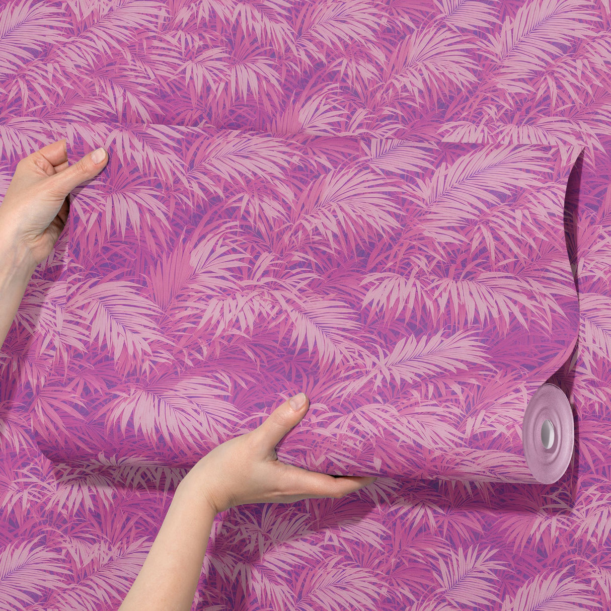 Pinky Palms | Bright Pink Tropical Palm Leaves Wallpaper Wallpaper Sckribbles