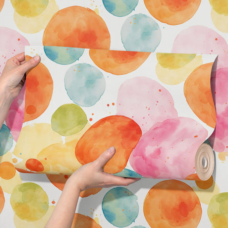 Polka Playtime | Colorful Watercolor Circles Children's Room Wallpaper Wallpaper Sckribbles