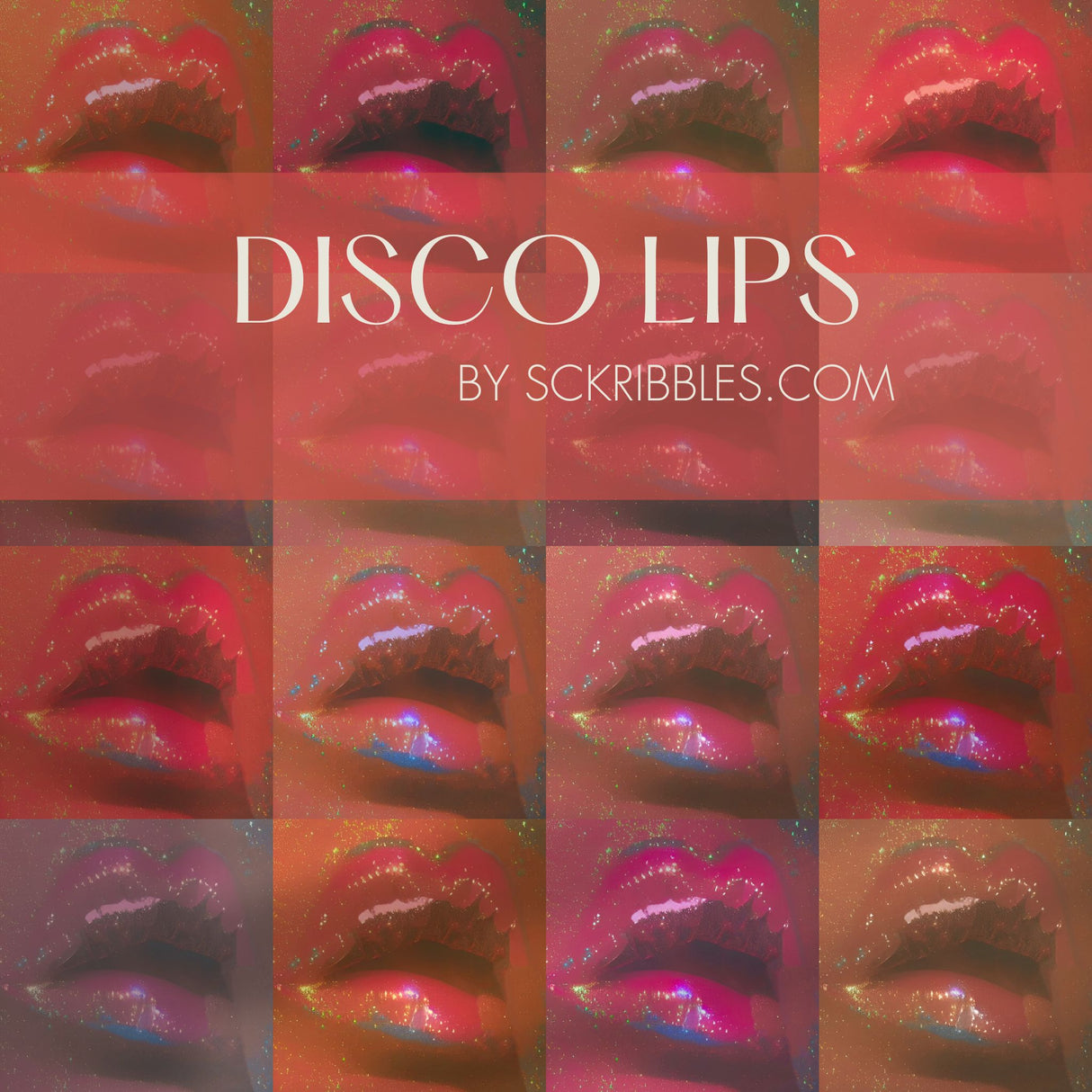 Disco Lips | Bright Maximalist Funky Retro Glitter Wallpaper Wallpaper Sckribbles