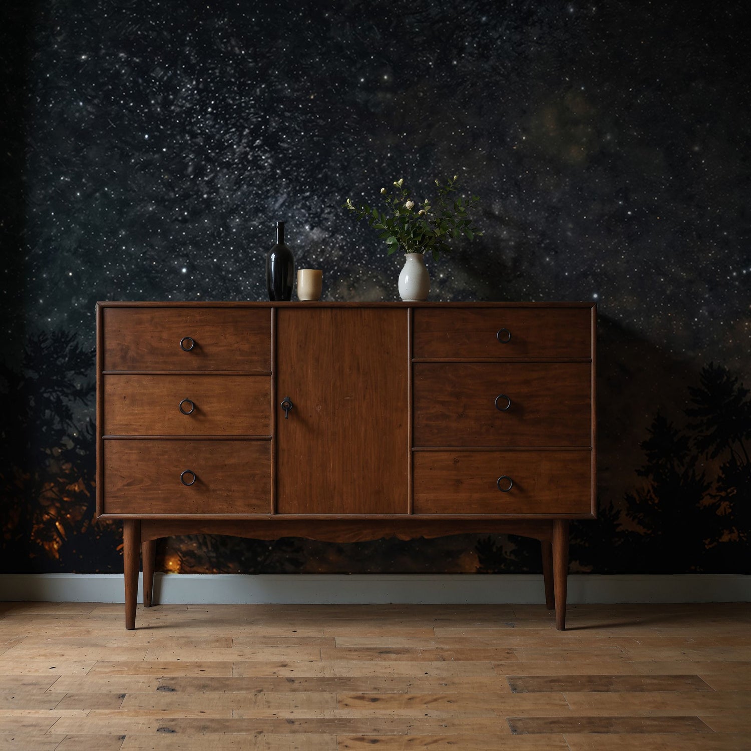 Midnight Cosmos | Dark Celestial Star Landscape Wallpaper Mural Wallpaper Mural Sckribbles