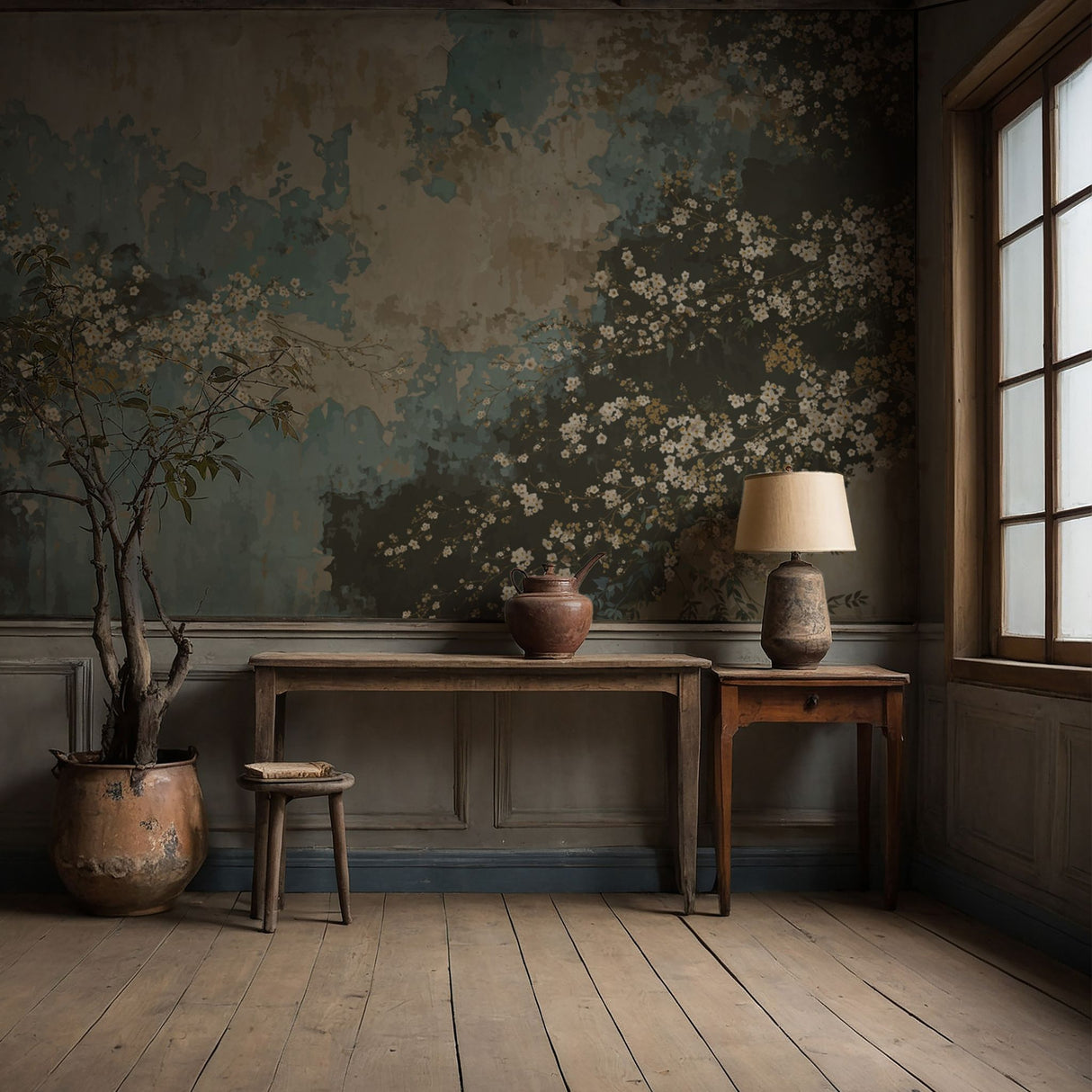 Grunge Garden | Weathered Rustic Floral Wallpaper Mural Wallpaper Mural Sckribbles