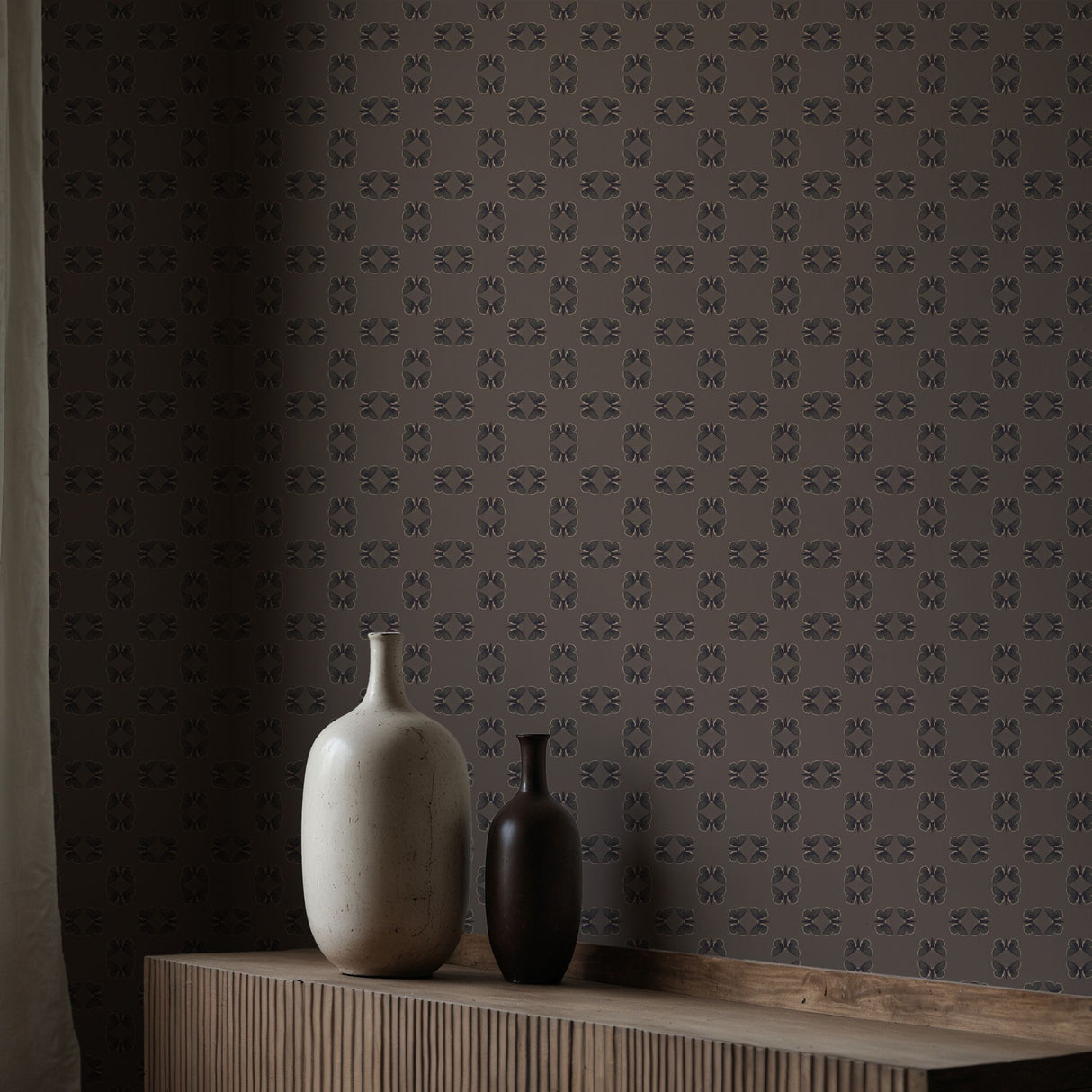 Unlit Wings | Moody Muted Brown Geometric Moth Wallpaper Wallpaper Sckribbles