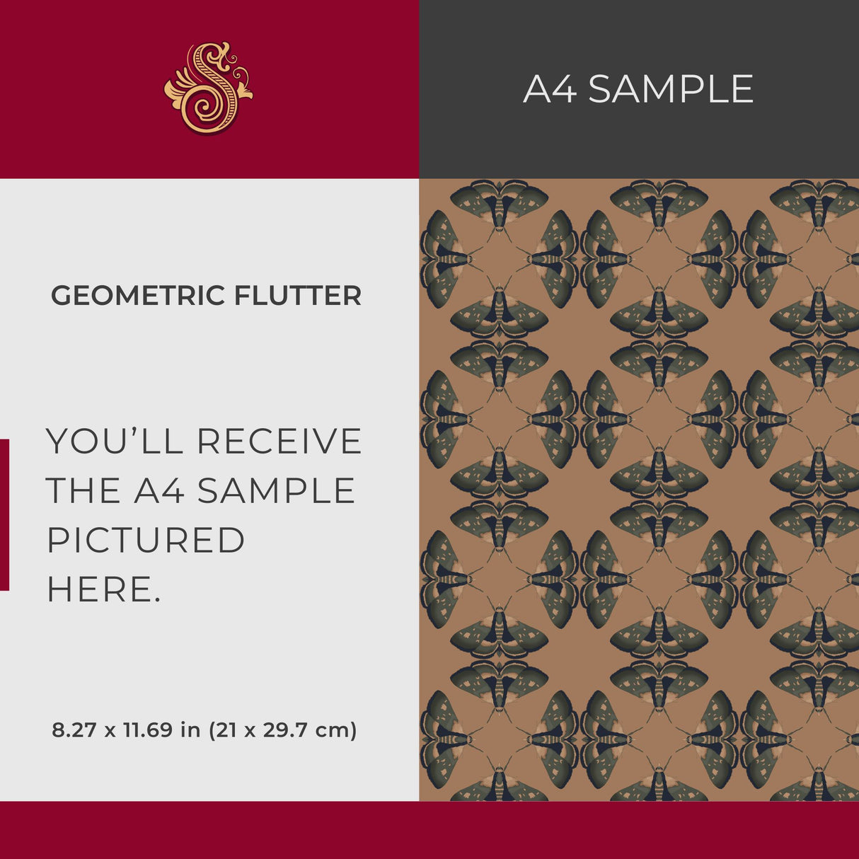 Moth Matrix | Moody Dark Academia Geometrical Moth Wallpaper Wallpaper Sckribbles Signature - Premium Non-Woven A4 Sample - 8.3 × 11.7 in (21 × 29.7 cm) Geometric Flutter