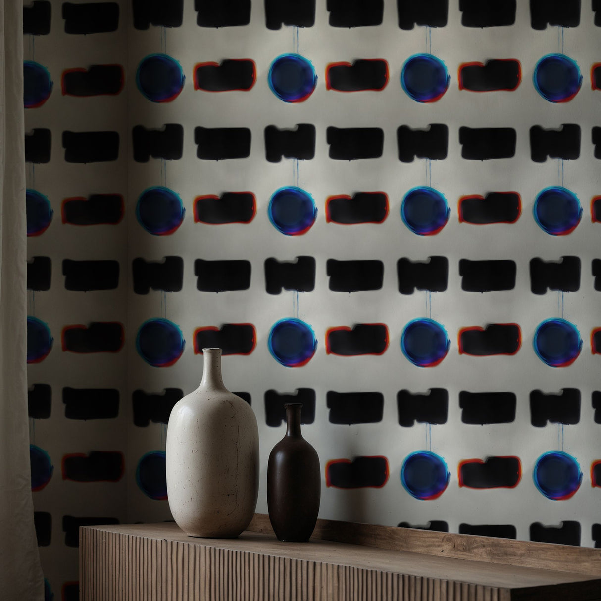 Echo Forms | Bold Blue/Black/White Geometrical Abstract Wallpaper Wallpaper Sckribbles