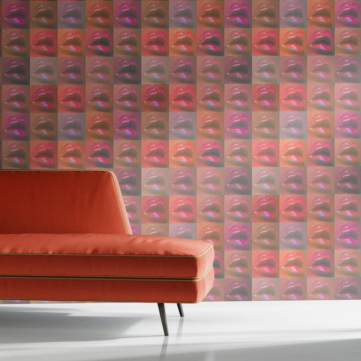 Disco Lips | Bright Maximalist Funky Retro Glitter Wallpaper Wallpaper Sckribbles