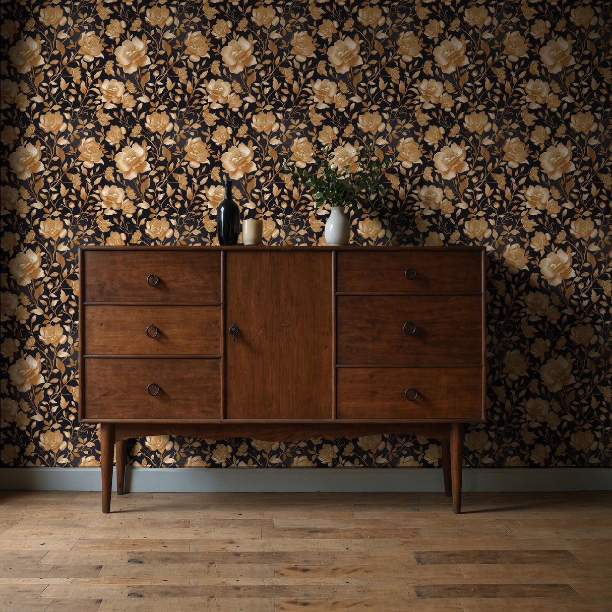 Eden Elegance | Gold Floral Luxury Chinoiserie Wallpaper Wallpaper Sckribbles