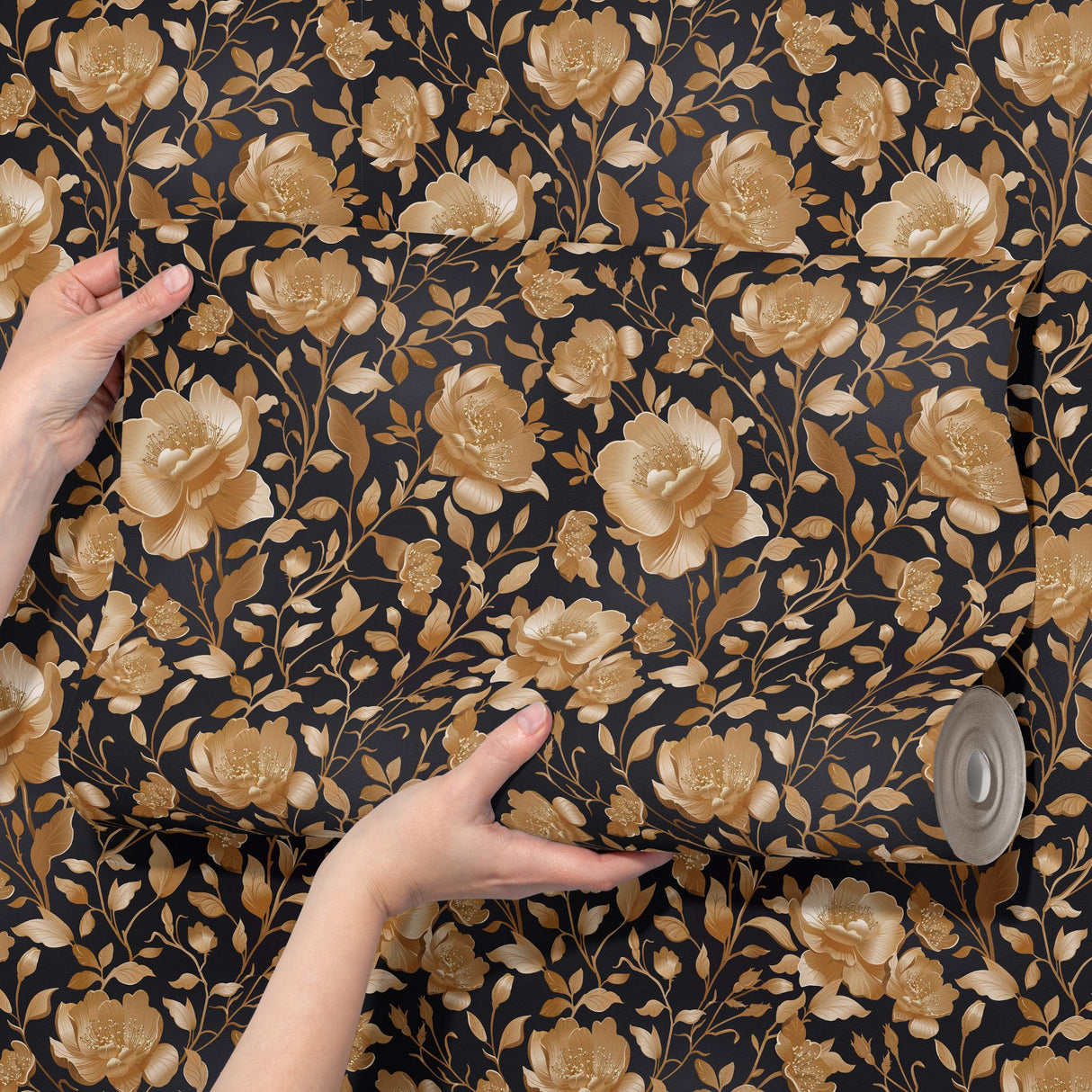Eden Elegance | Gold Floral Luxury Chinoiserie Wallpaper Wallpaper Sckribbles