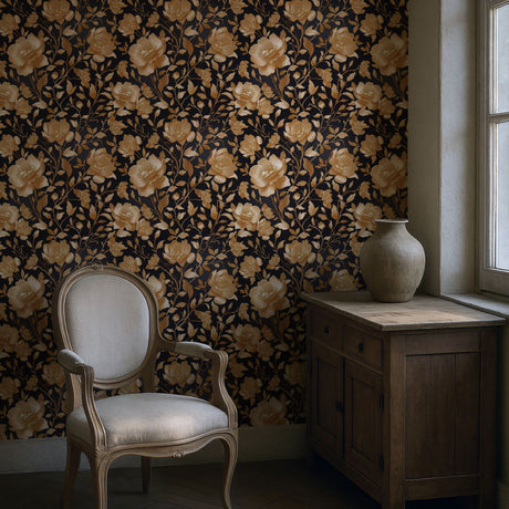 Eden Elegance | Gold Floral Luxury Chinoiserie Wallpaper Wallpaper Sckribbles