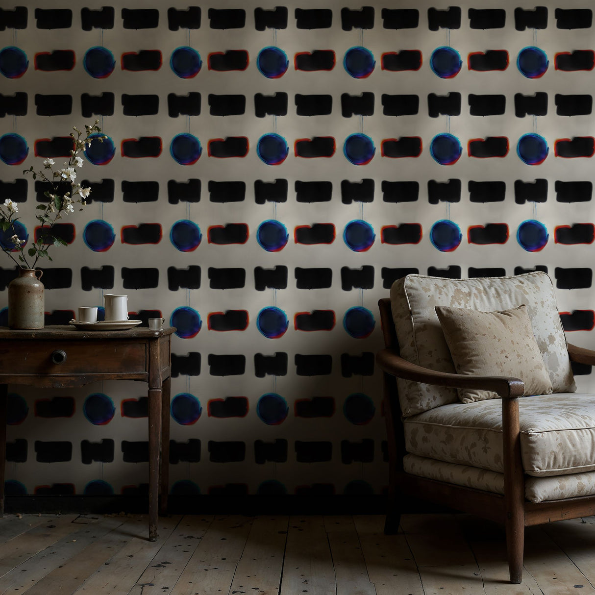 Echo Forms | Bold Blue/Black/White Geometrical Abstract Wallpaper Wallpaper Sckribbles