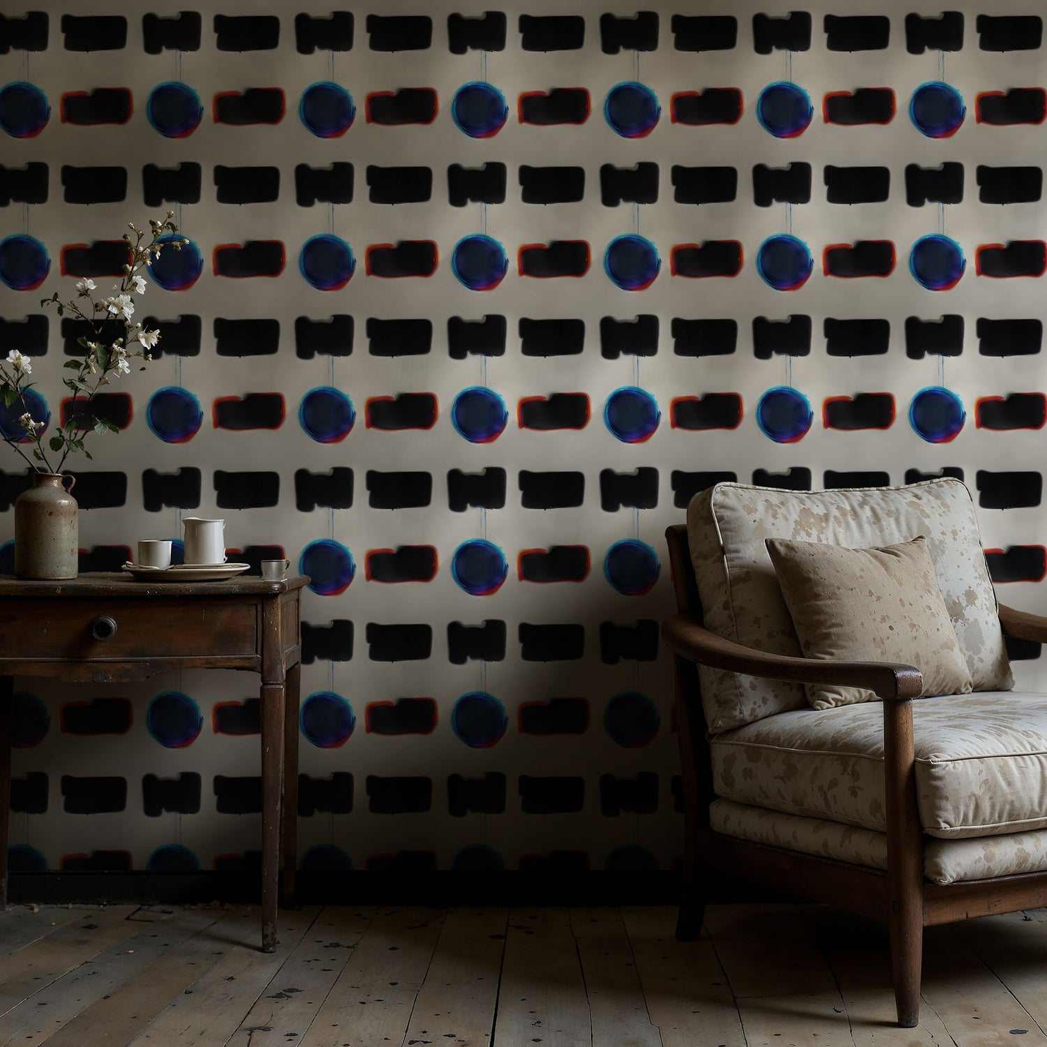 Echo Forms | Bold Blue/Black/White Geometrical Abstract Wallpaper Wallpaper Sckribbles