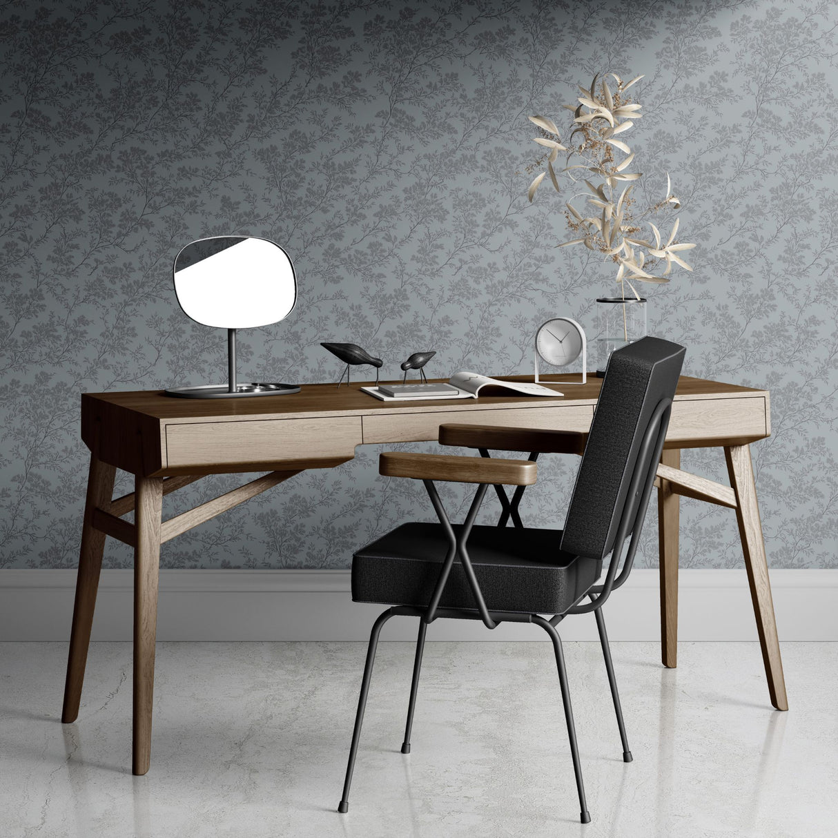 Twiggy Mist | Silver-Gray Elegant Floral Botanical Wallpaper Wallpaper Sckribbles