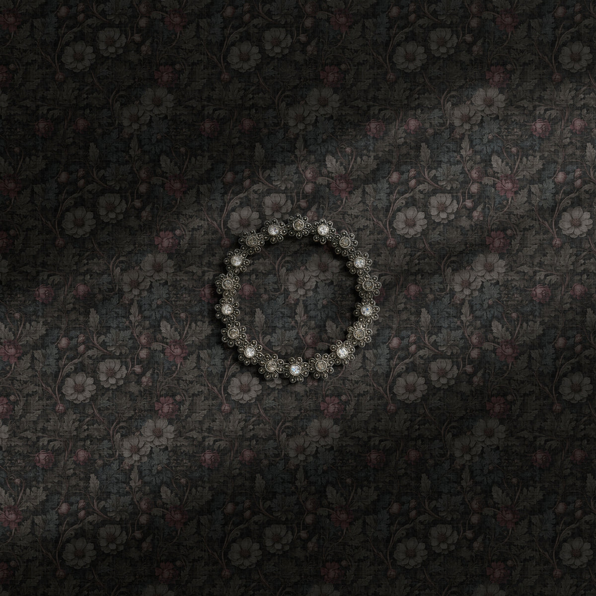 Gray floral dark academia wallpaper.