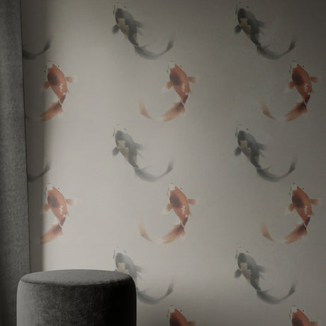 Zen Koi | Gray Japanese Fish Watercolor Wallpaper Wallpaper Sckribbles