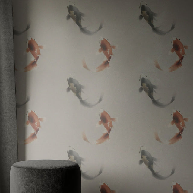 Zen Koi | Gray Japanese Fish Watercolor Wallpaper Wallpaper Sckribbles