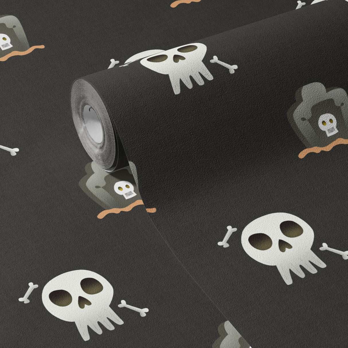 Midnight Bones | Dark Gray Halloween Skull & Grave Wallpaper Wallpaper Sckribbles