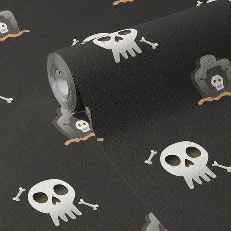 Midnight Bones | Dark Gray Halloween Skull & Grave Wallpaper Wallpaper Sckribbles