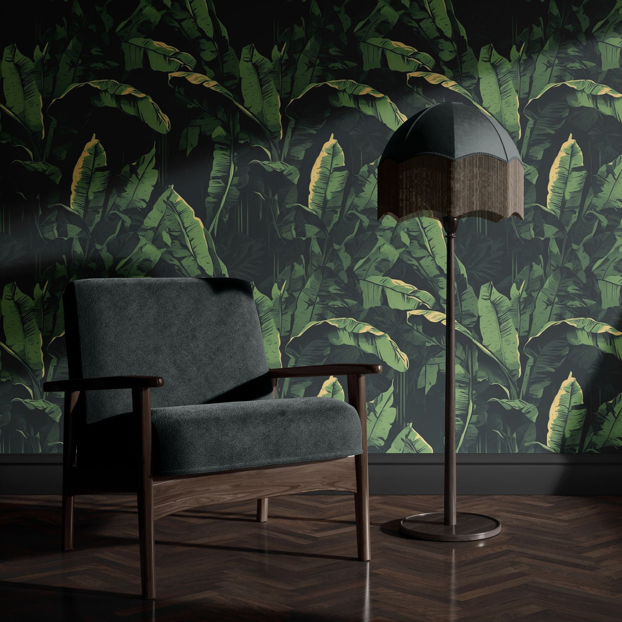 Banana Bliss | Green Tropical Jungle Banana Leaves Wallpaper Wallpaper Sckribbles