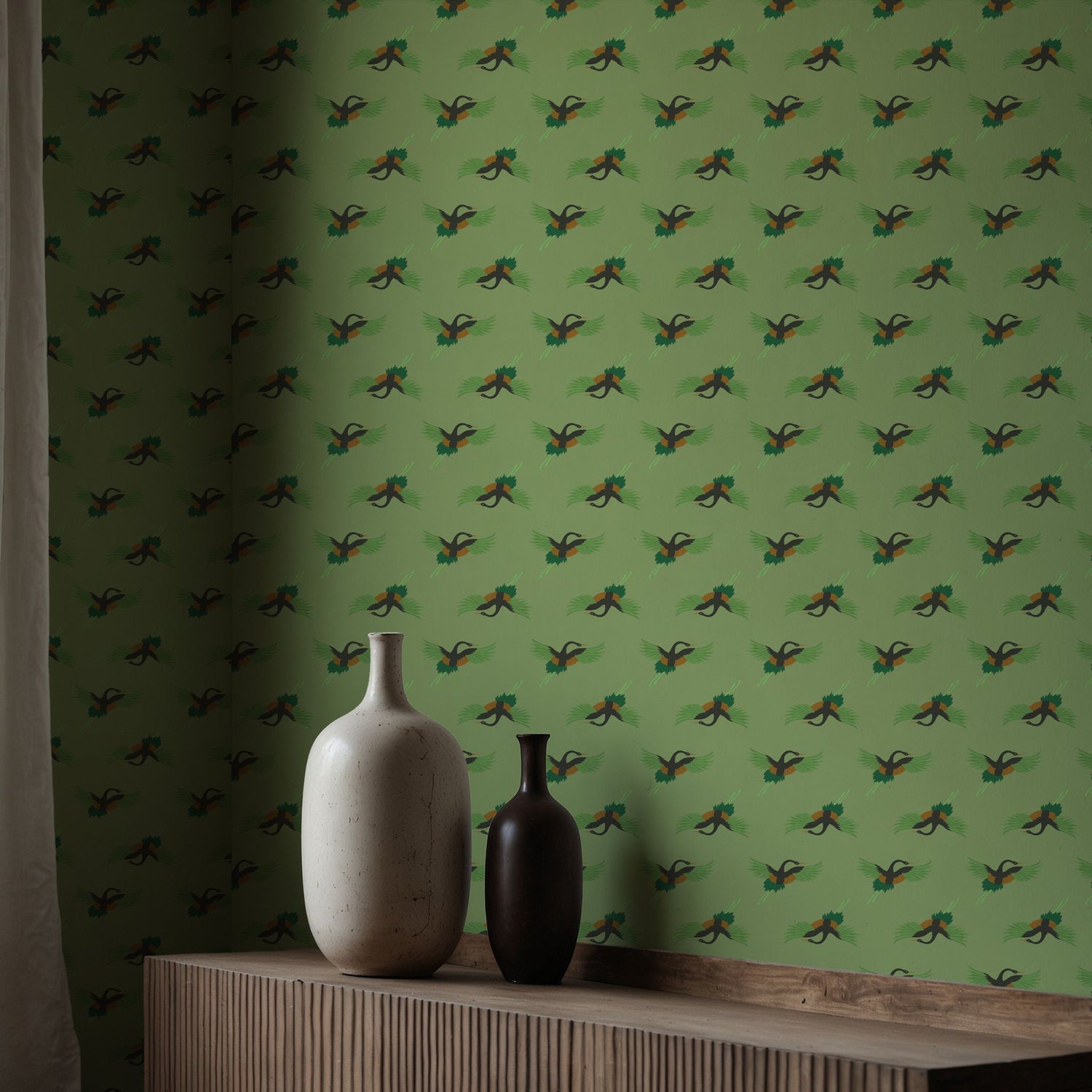 Sky Dance | Fun Bright Green Asian Crane Wallpaper Wallpaper Sckribbles