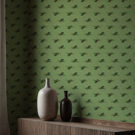 Sky Dance | Fun Bright Green Asian Crane Wallpaper Wallpaper Sckribbles