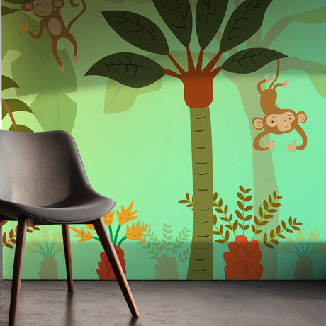 Paradise Pals | Bright Children's Tropical Monkey Wallpaper Mural Wallpaper Mural Sckribbles