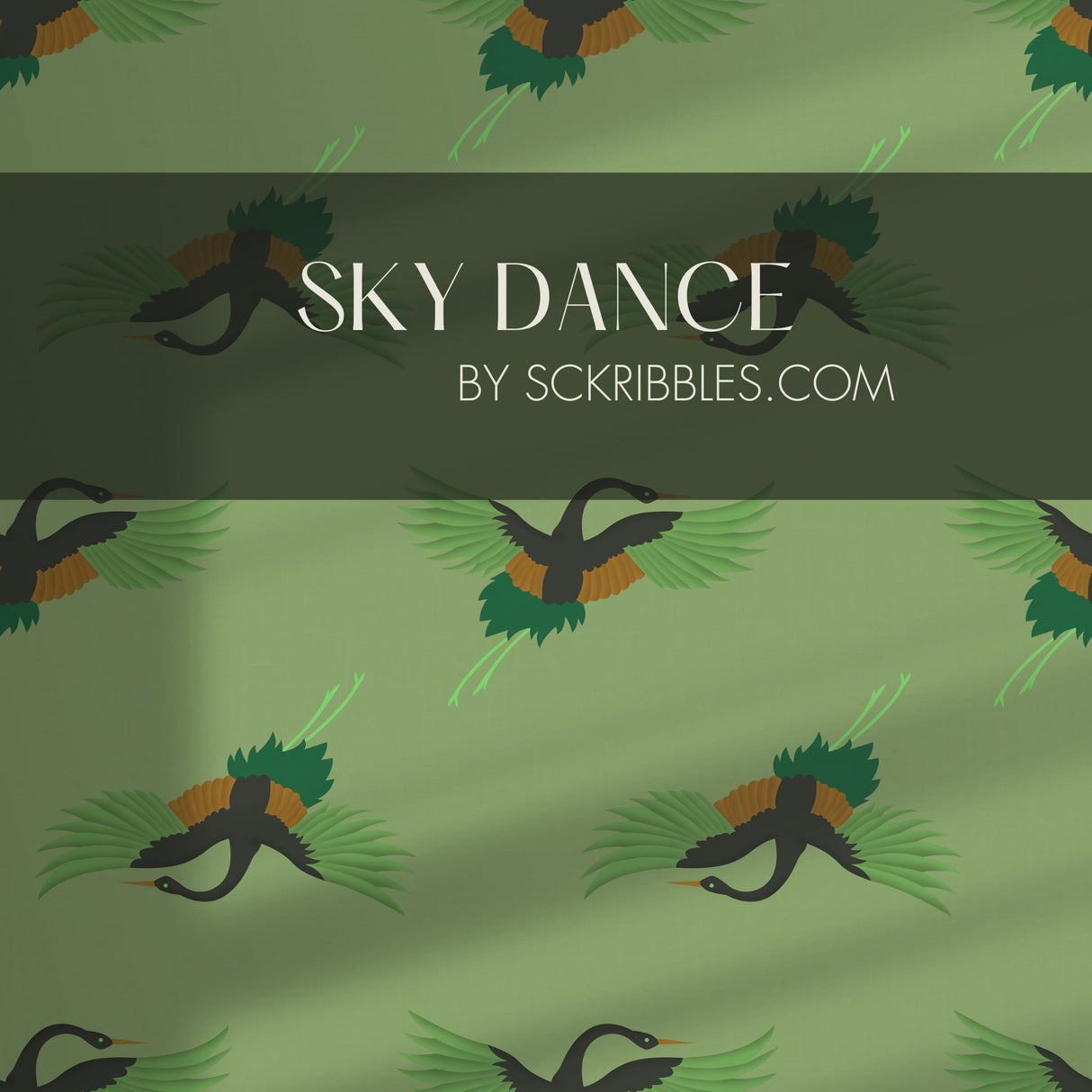 Sky Dance | Fun Bright Green Asian Crane Wallpaper Wallpaper Sckribbles