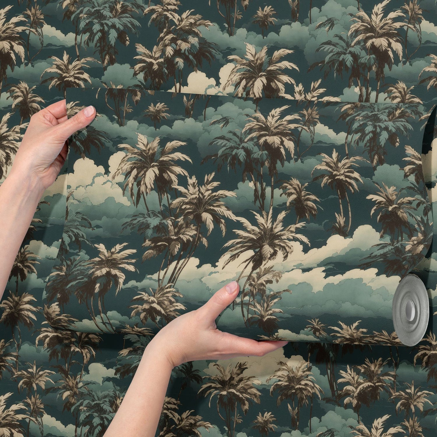 California Heaven | Jade Green Tropical Palm Tree Wallpaper Wallpaper Sckribbles