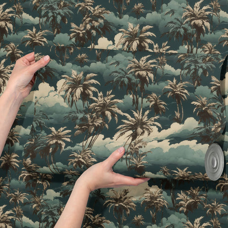 California Heaven | Jade Green Tropical Palm Tree Wallpaper Wallpaper Sckribbles