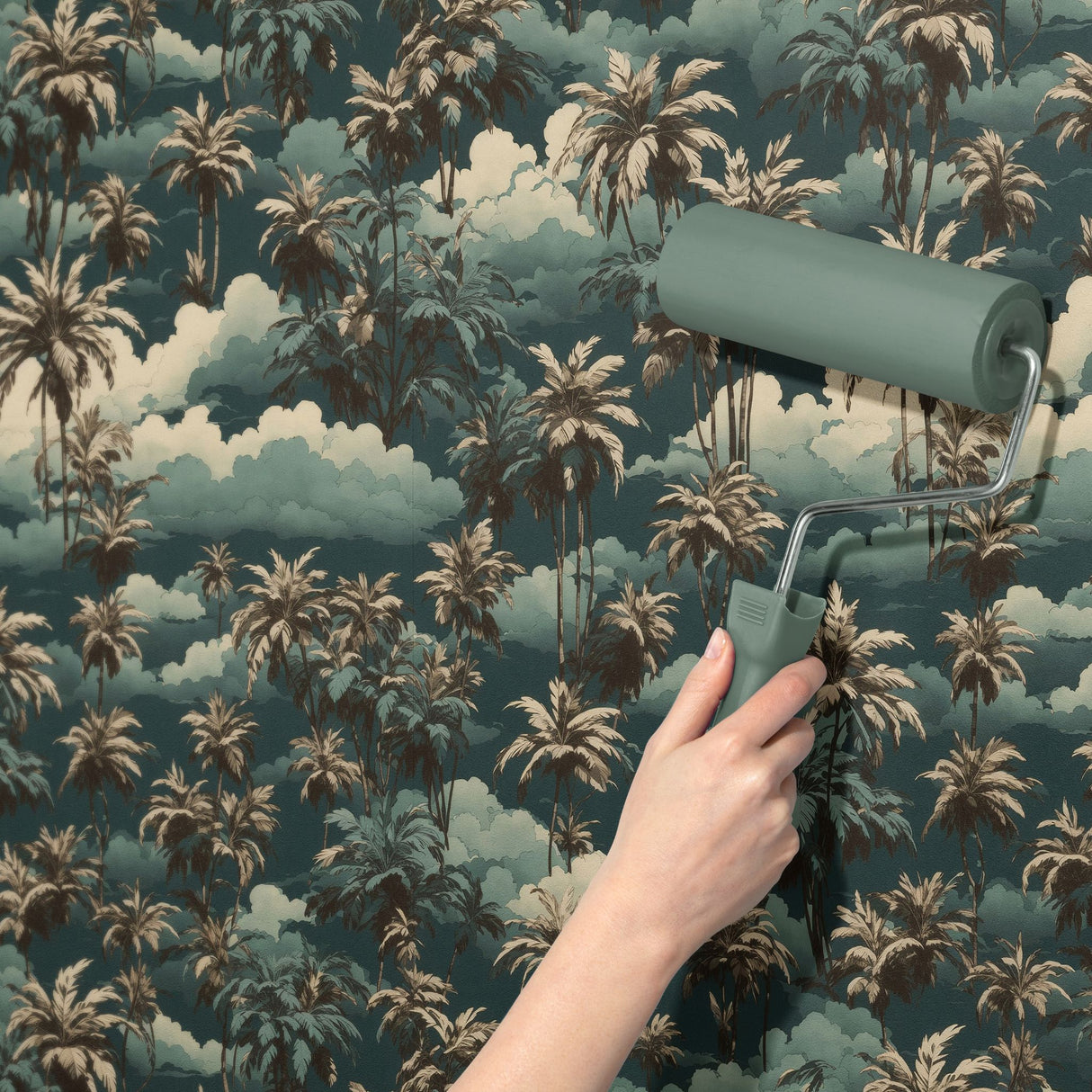 California Heaven | Jade Green Tropical Palm Tree Wallpaper Wallpaper Sckribbles