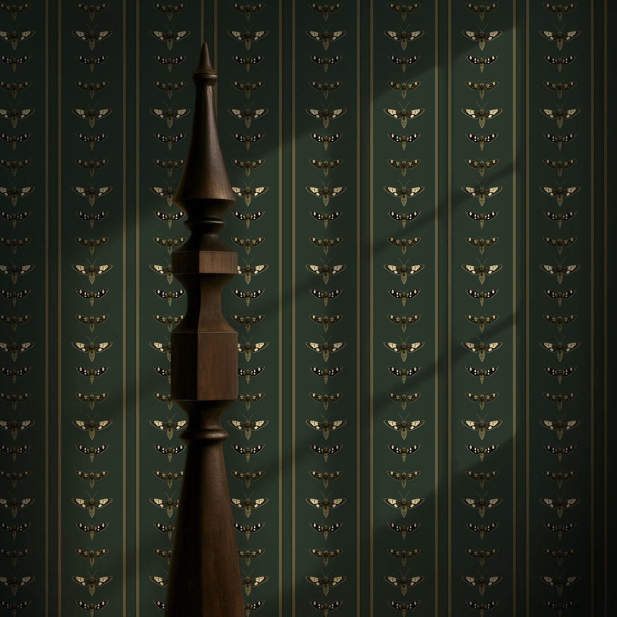 Moss Moths | Dark Khaki Green Striped Insect Wallpaper Wallpaper Sckribbles Signature - Premium Non-Woven Roll - 24 in x 32.8 ft (61 cm × 10 m)