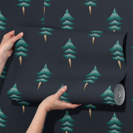 Festive Fir | Green & Blue Christmas Tree Holiday Wallpaper Wallpaper Sckribbles