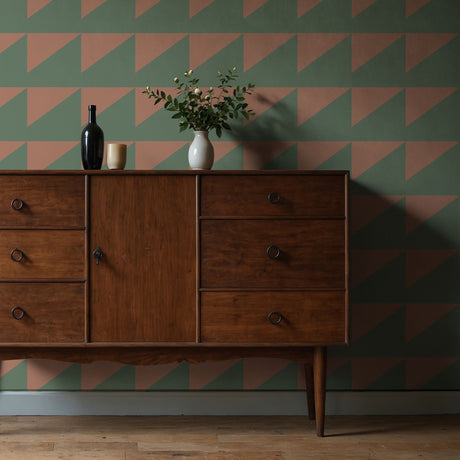 Modern Maze | Bold Green & Mocha Brown Geometrical Wallpaper Wallpaper Sckribbles