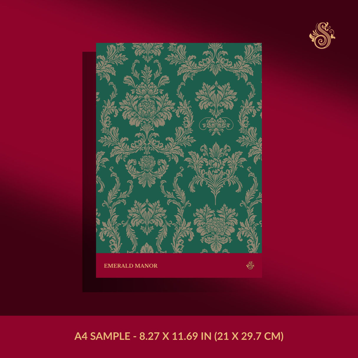 Grand Manor | Vintage Baroque European Damask Wallpaper Wallpaper Sckribbles Signature - Premium Non-Woven A4 Sample - 8.27 × 11.69 in (21 × 29.7 cm) Emerald Manor