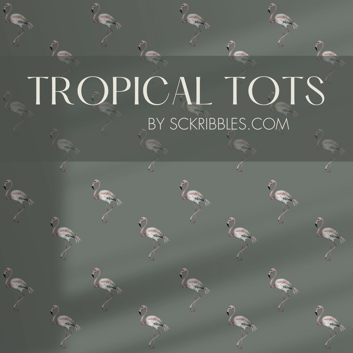 Tropical Tots | Gender-Neutral Green Flamingo Nursery Wallpaper Wallpaper Sckribbles