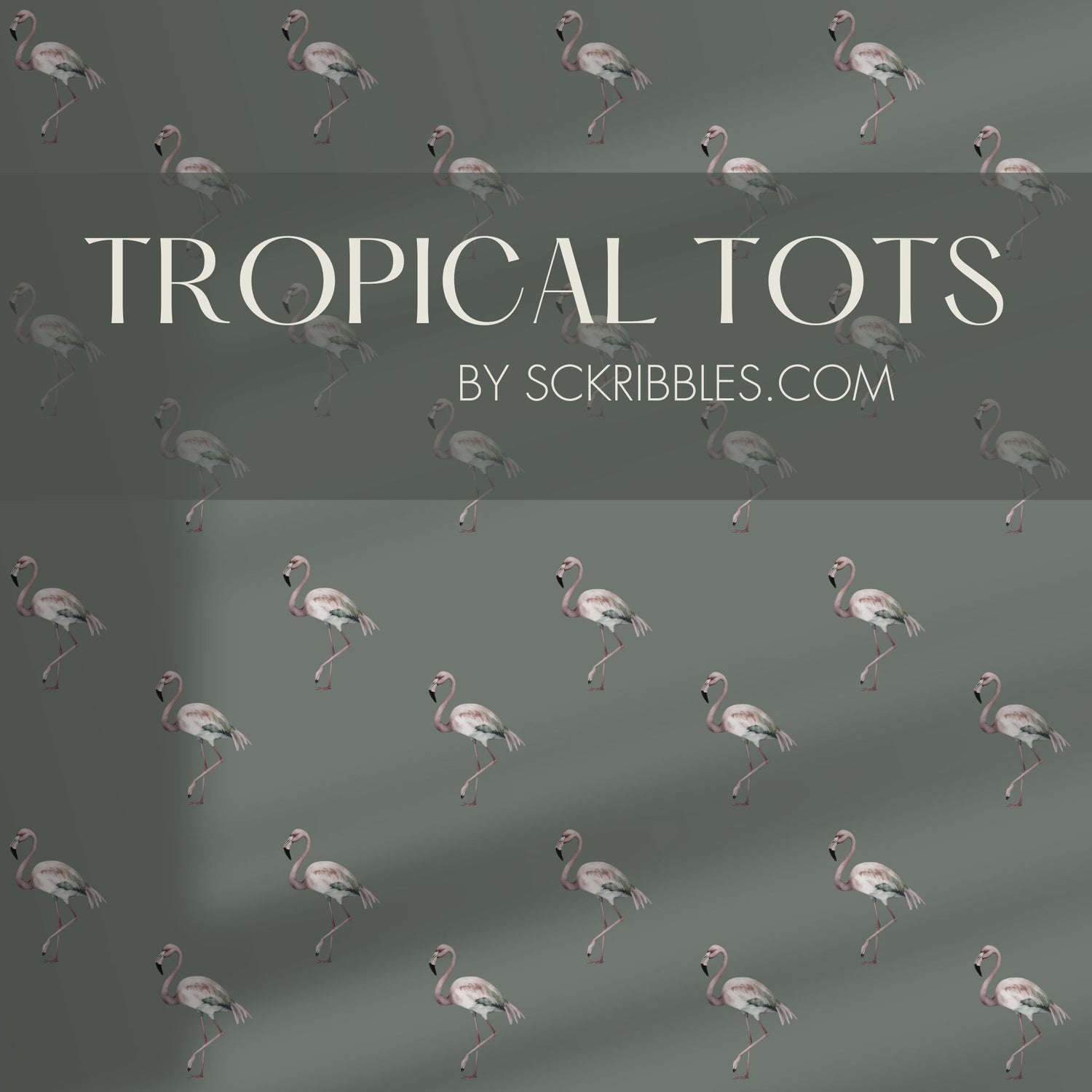 Tropical Tots | Gender-Neutral Green Flamingo Nursery Wallpaper Wallpaper Sckribbles