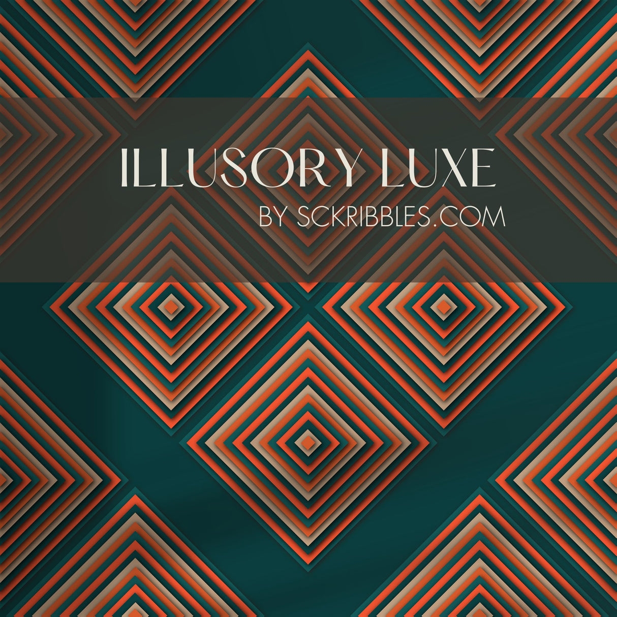 Illusory Luxe | Green & Bright Orange Geometrical Art Deco Wallpaper Wallpaper Sckribbles