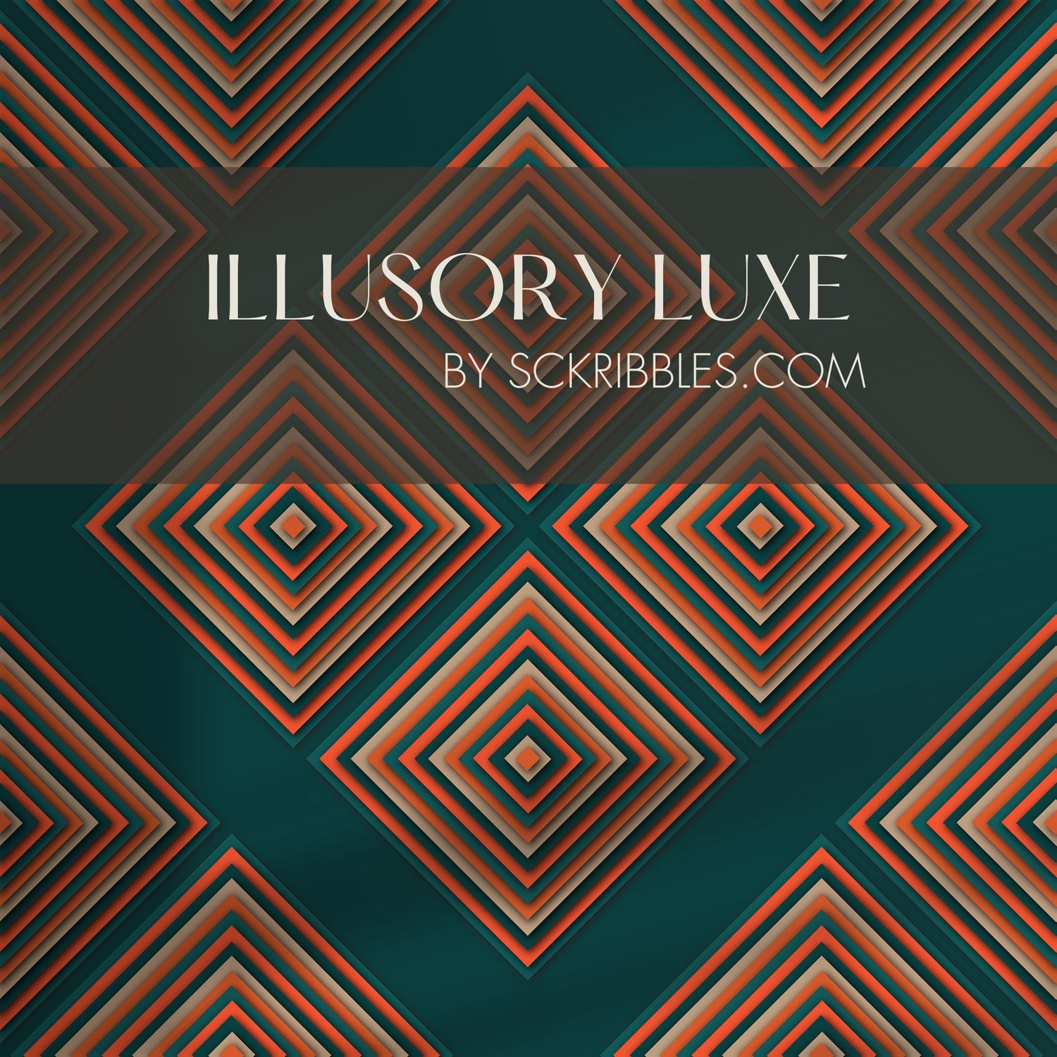 Illusory Luxe | Green & Bright Orange Geometrical Art Deco Wallpaper Wallpaper Sckribbles