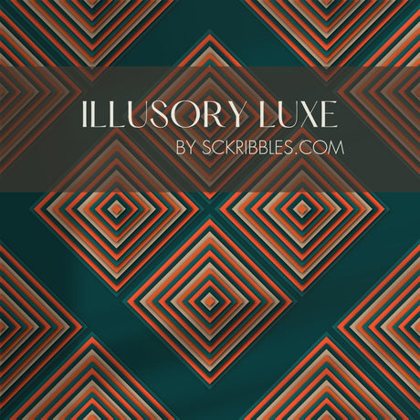 Illusory Luxe | Green & Bright Orange Geometrical Art Deco Wallpaper Wallpaper Sckribbles