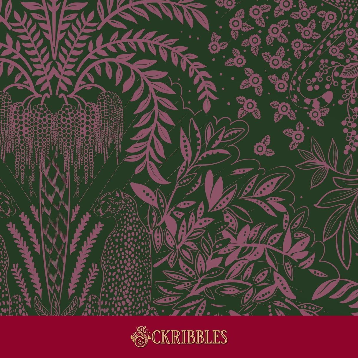 Green and pink jungle wallpaper.