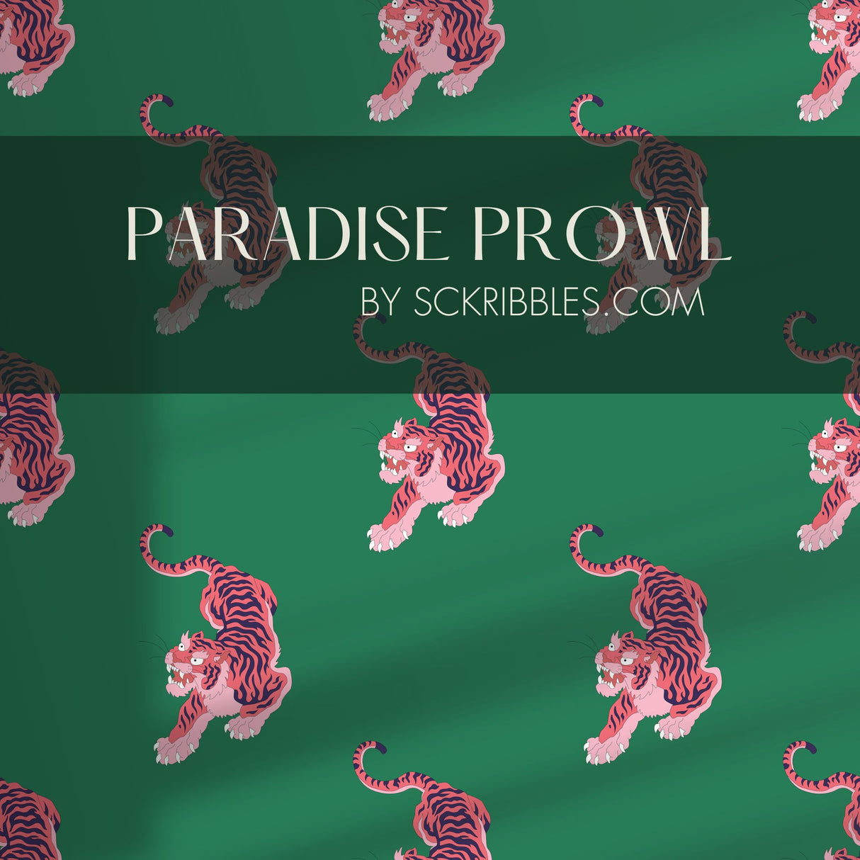 Paradise Prowl | Bright Green & Pink Maximalist Tiger Wallpaper Wallpaper Sckribbles
