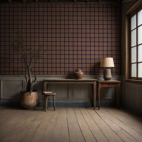 Gridlock | Brown & Blue Mesh Grid Geometrical Wallpaper Wallpaper Sckribbles