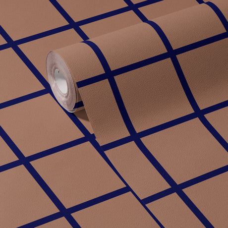 Gridlock | Brown & Blue Mesh Grid Geometrical Wallpaper Wallpaper Sckribbles