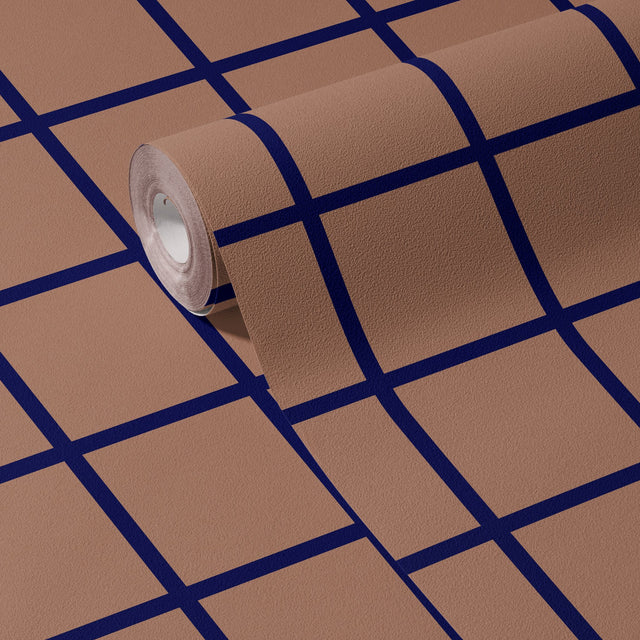 Gridlock | Brown & Blue Mesh Grid Geometrical Wallpaper Wallpaper Sckribbles