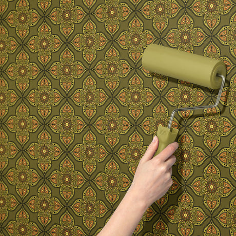 Retro Radiance | Groovy Vintage Intricate Hippy Mandala Wallpaper Wallpaper Sckribbles