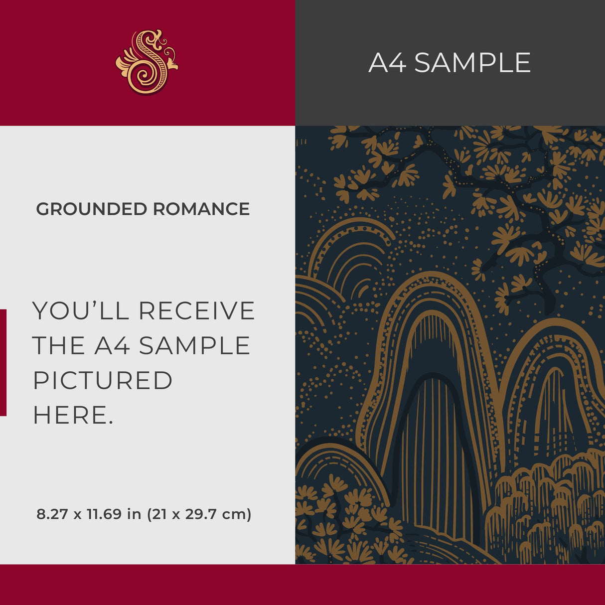 Serene Ascend | Moody Botanical Scenic Asian Wallpaper Wallpaper Sckribbles Signature - Premium Non-Woven A4 Sample - 8.3 × 11.7 in (21 × 29.7 cm) Grounded Romance