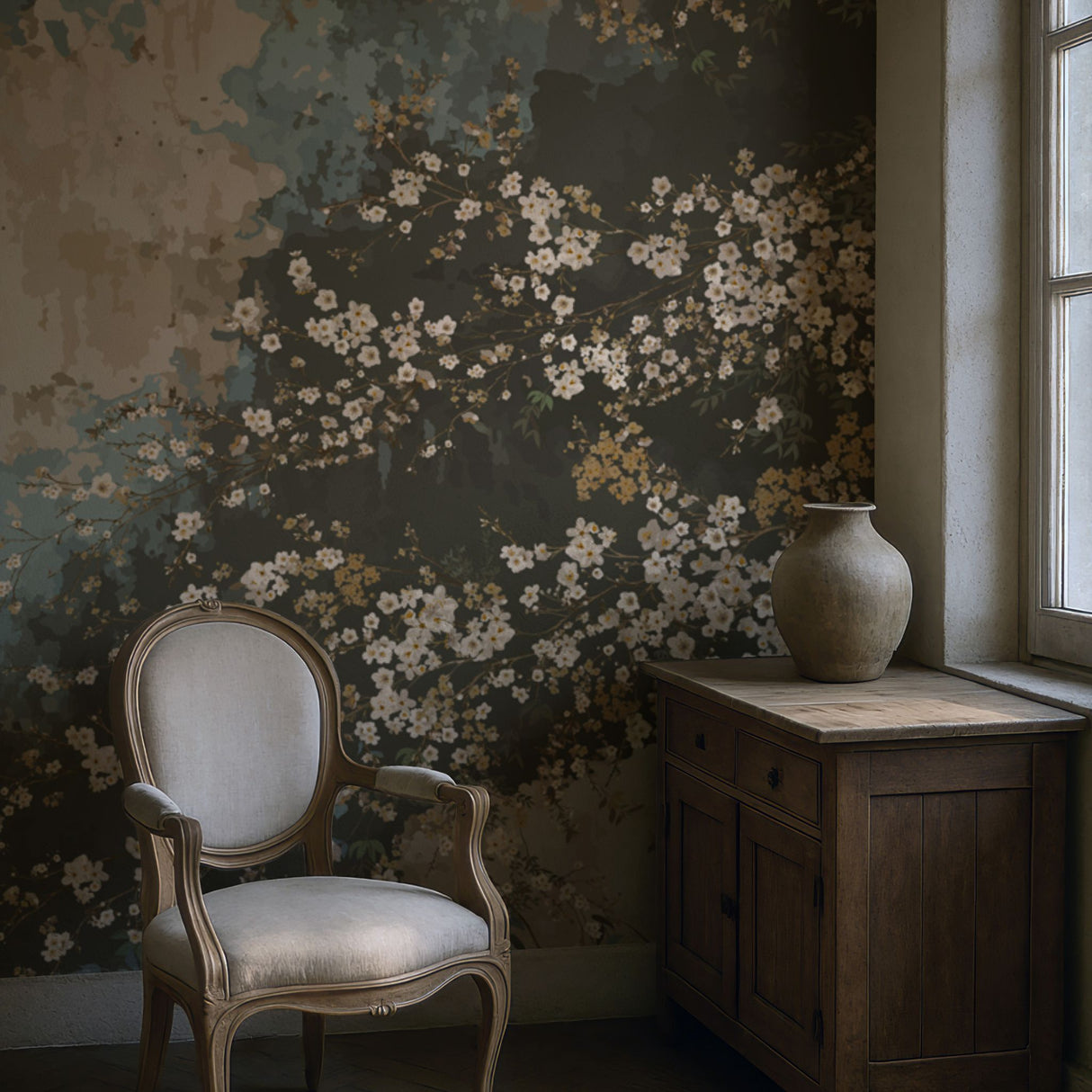 Grunge Garden | Weathered Rustic Floral Wallpaper Mural Wallpaper Mural Sckribbles