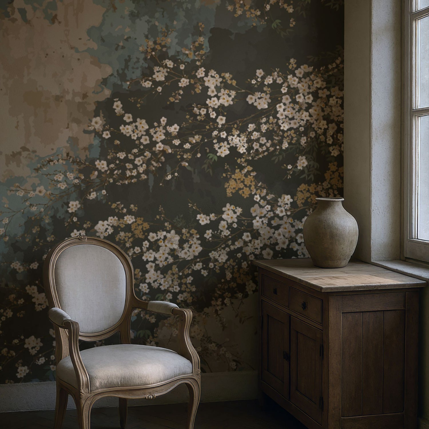 Grunge Garden | Weathered Rustic Floral Wallpaper Mural Wallpaper Mural Sckribbles